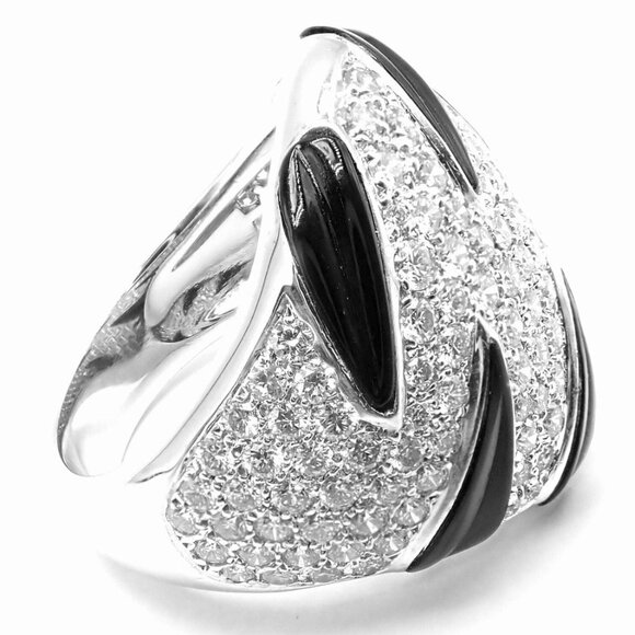 Authentic Cartier Panther Panthere Claw 18k White Gold Diamond Onyx Ring Size 53 - Picture 2 of 9